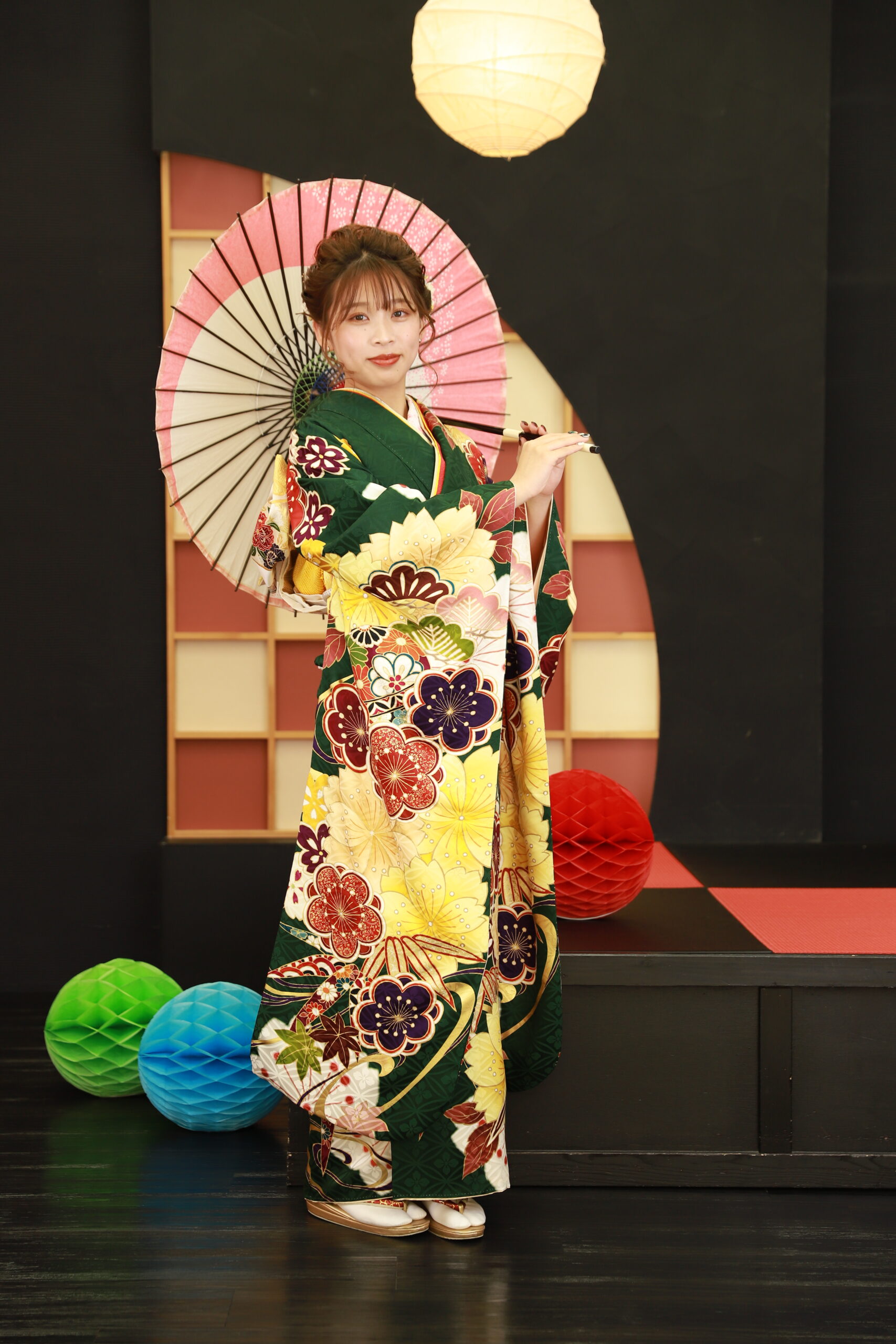 下田市で振袖の準備☆緑色のお振袖