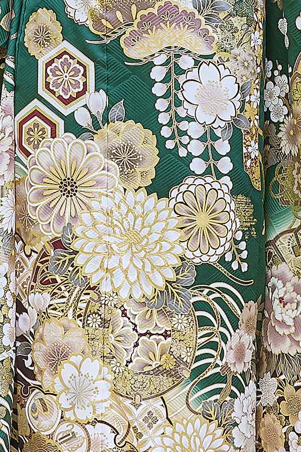 深緑地に金彩と花文様が重なる、格調高い古典振袖〈No.FL-E303〉【NEW】の画像3枚目
