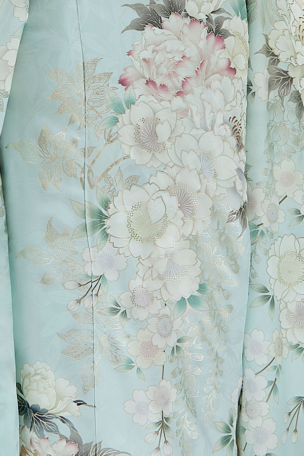 淡いミントグリーン地に花々がやさしく咲く、透明感あふれる上品振袖〈No.FL-E305〉【NEW】の画像4枚目